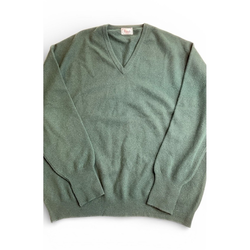 Harrods Wool V Neck Sweater‎ Scotland Green  Size XXL Preppy Academia Classic